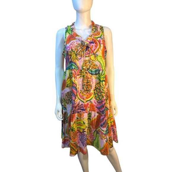 True Destinations Colorful Sleeveless Tropical Fruit Print Dress Size M EUC - Picture 1 of 5